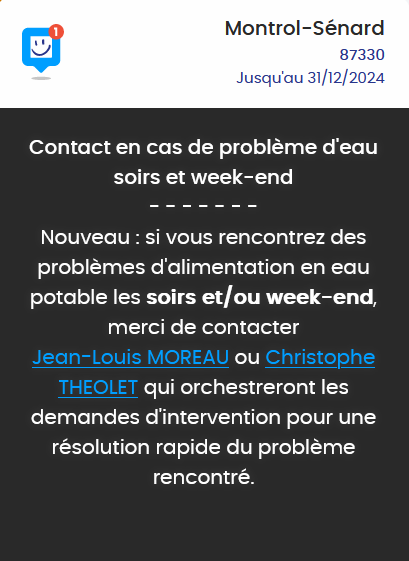 Lire la suite à propos de l’article Contact en cas de problème d’eau (soir et WE)