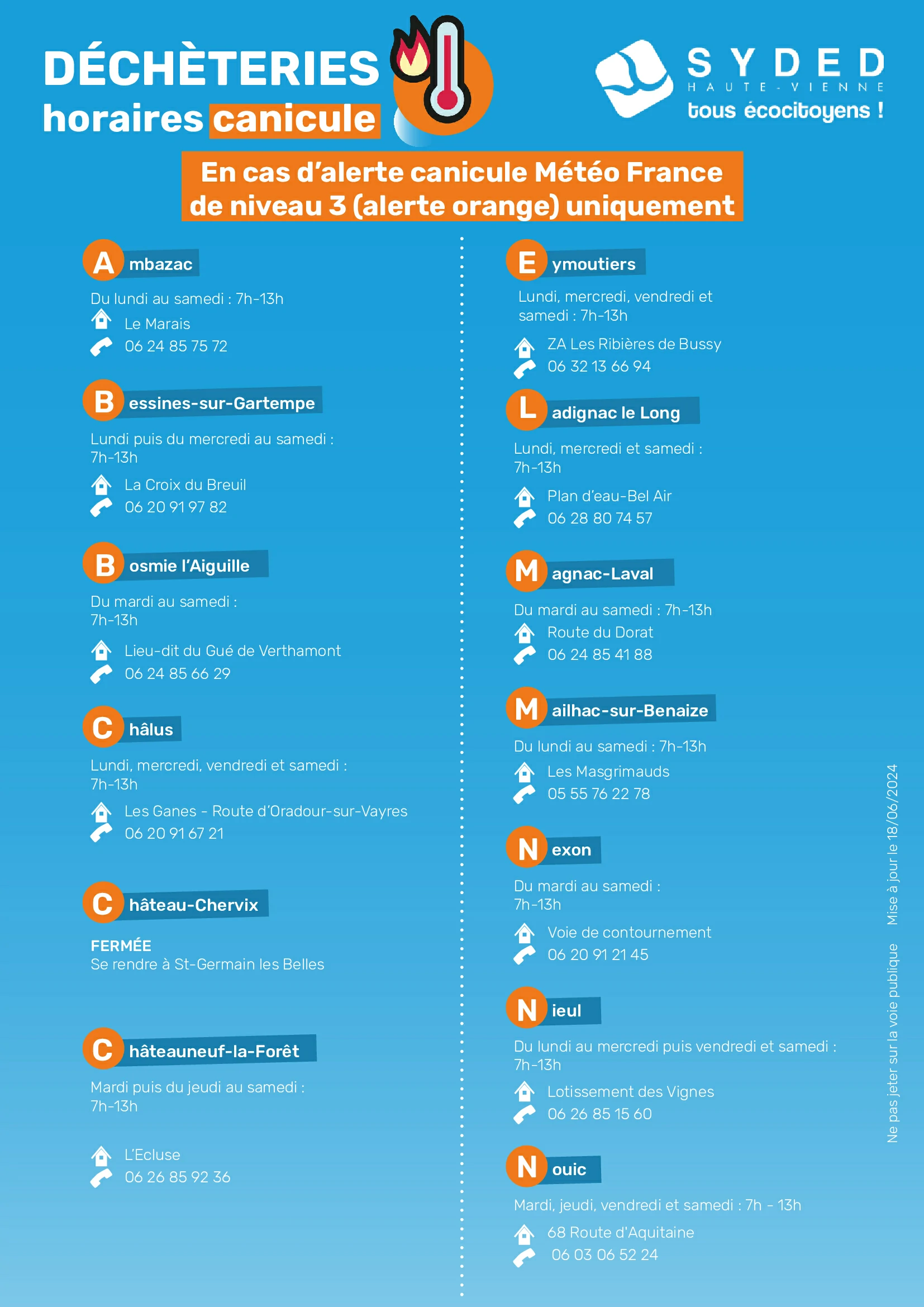 Horaires SYDED canicule – été 2024
