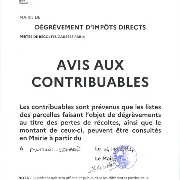 Avis aux contribuables – 10/2024